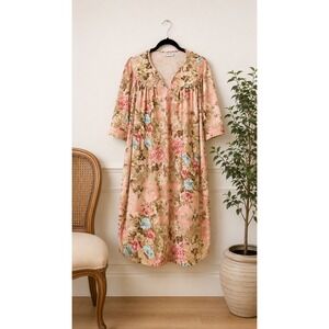 Vintage Vanity Fair Floral Nap Dress Nightgown Pink Grannycore Cottagecore L